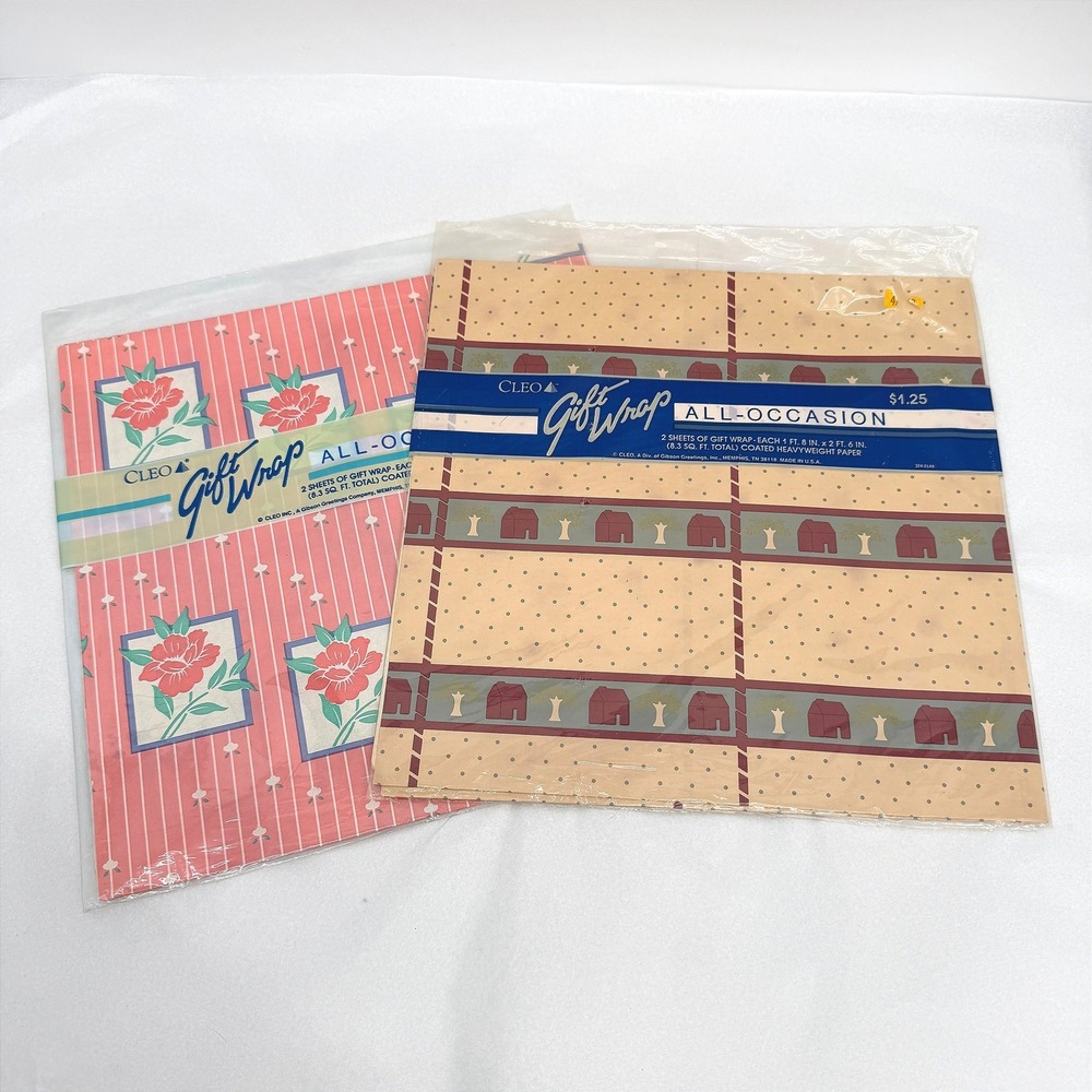 Cleo Gift Wrap Wrapping Paper Sheets Floral & House Country Core VTG Ephemera